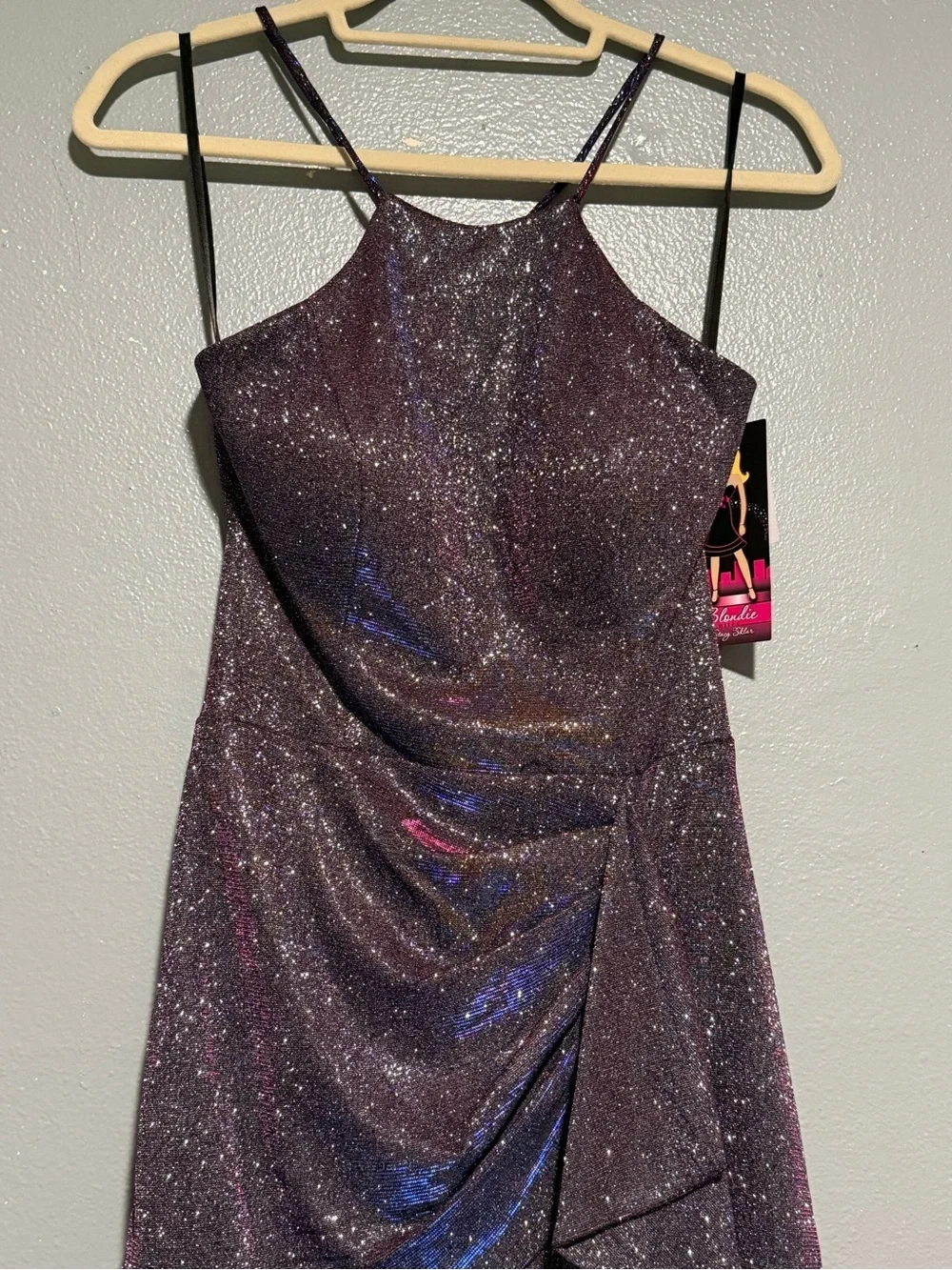 NWT Blondie Nites Glitter Ruffled Mini Dress - Purple size 5